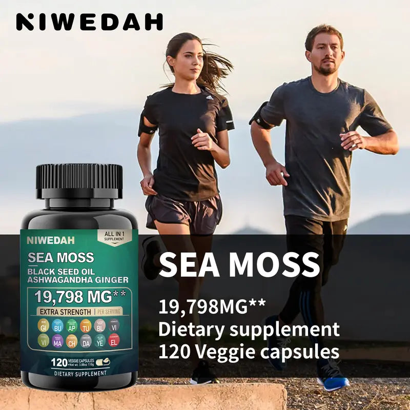 NIWEDAH Sea Moss - Contains Native Sea Moss Powder Rich in Vitamins and Minerals | Highly Concentrated Seaweed Extract - 120 Capsules Supplementary Dietary Supplements Supplement Edible Dietary