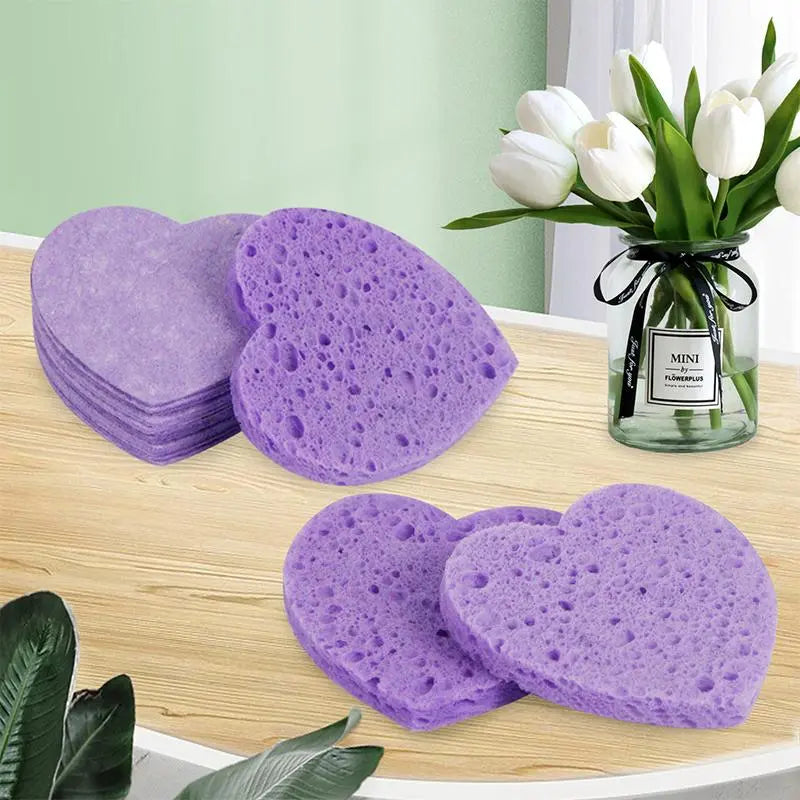 Compressed Cellulose Heart Shape Facial Sponges, 50Pcs/Set Natural Facial Cleansing Exfoliating Face Scrubber, Comfort Facial Cleansing Tools, Facial Cleanser Tools