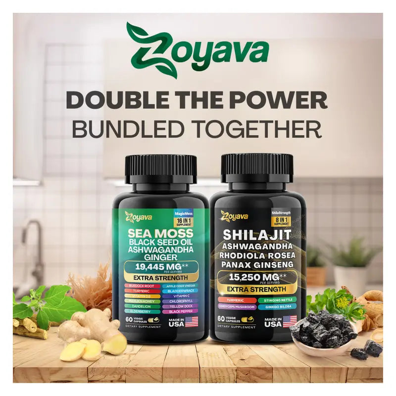 Dynamic Vitality Bundle - Zoyava Sea Moss & Shilajit - All-In-One Multivitamin Combo - Made in USA with Extra Strength Ingredients