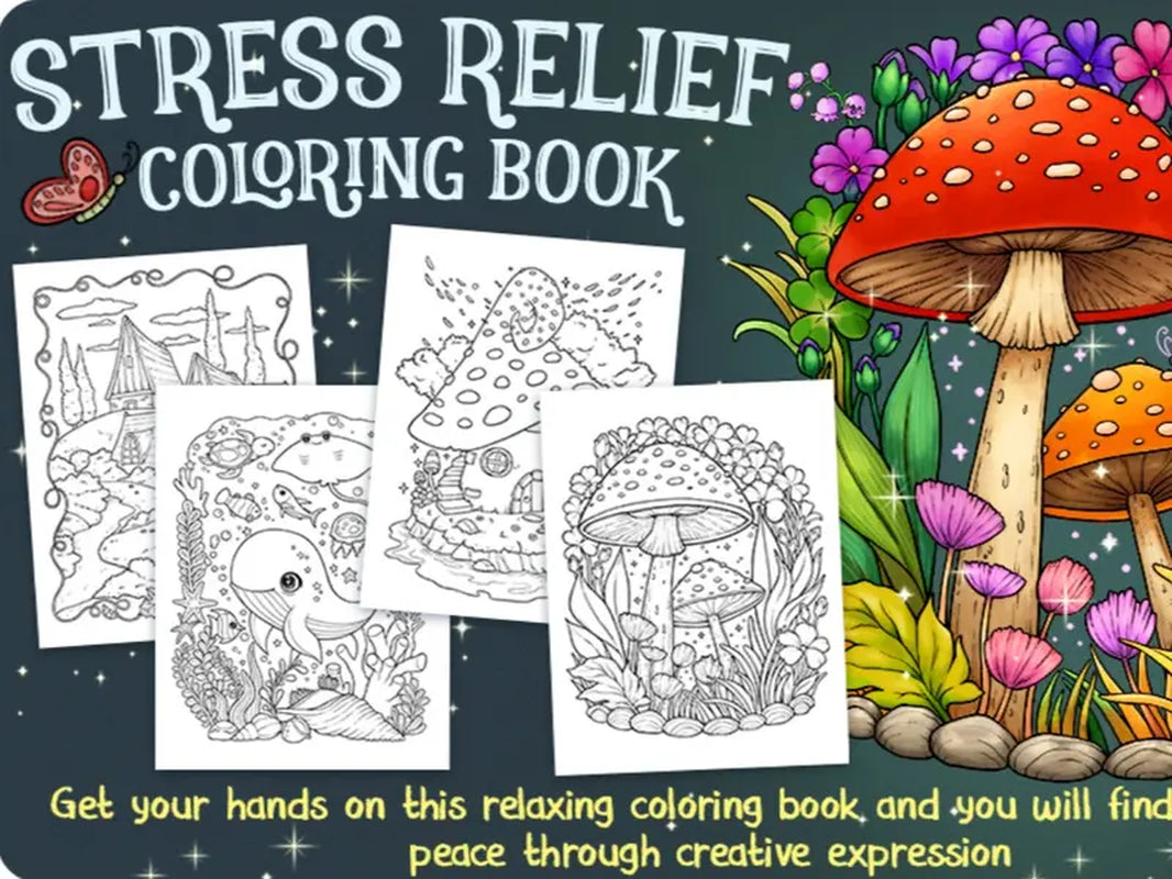 Adult Coloring Book with Animals, Landscape, Flowers, Patterns, Mushroom and Many More for Relaxation