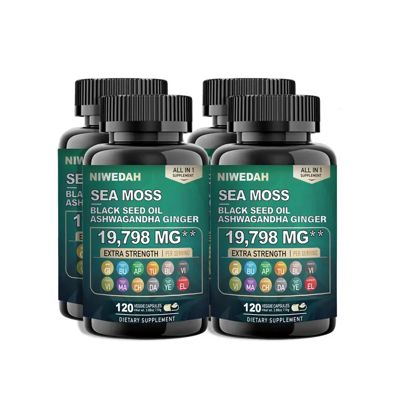 NIWEDAH Sea Moss - Contains Native Sea Moss Powder Rich in Vitamins and Minerals | Highly Concentrated Seaweed Extract - 120 Capsules Supplementary Dietary Supplements Supplement Edible Dietary